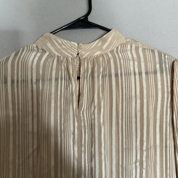 Express Women Blouse Extra Large Gold Satin Striped Long Sleeve Button Neck New - Picture 8 of 10